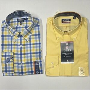 (2) LOT 16.5 34/35 CROFT & BARROW + CHAPS Dress Shirt True Comfort Blue Yellow L